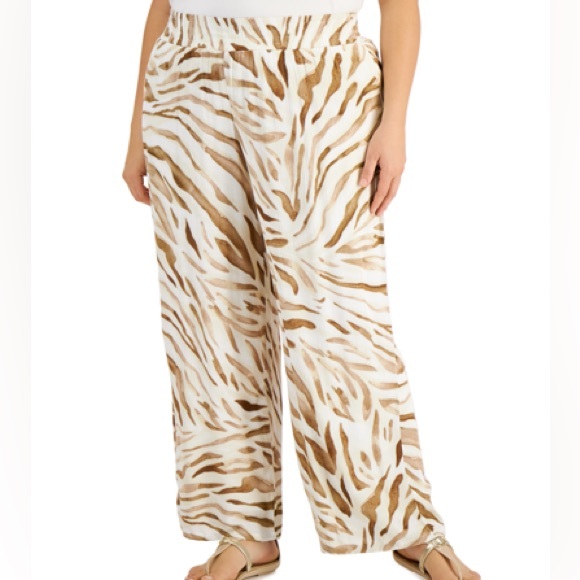 JM Collection Zebra Neutral Wide Leg Pants - Picture 1 of 1